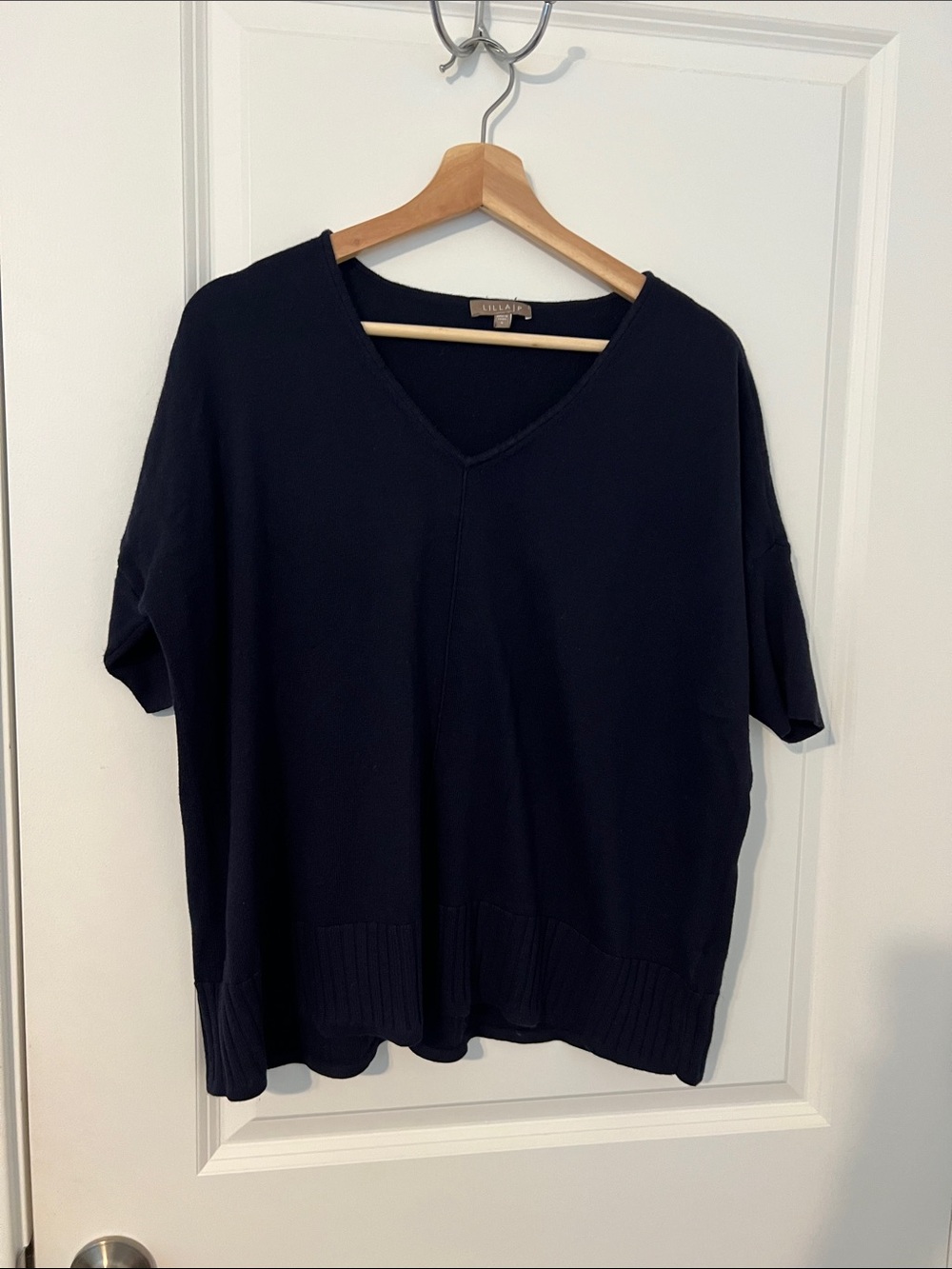 Lilla P Navy V-Neck Short Sleeve Knit Sweater